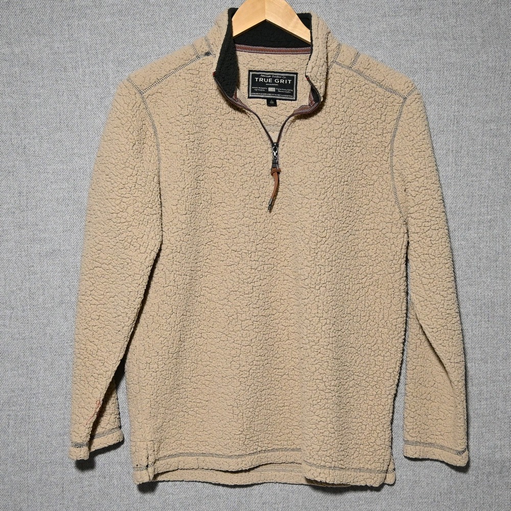 True Grit Fleece Pullover Mens Quarter Zip Sherpa Pile Small Tan